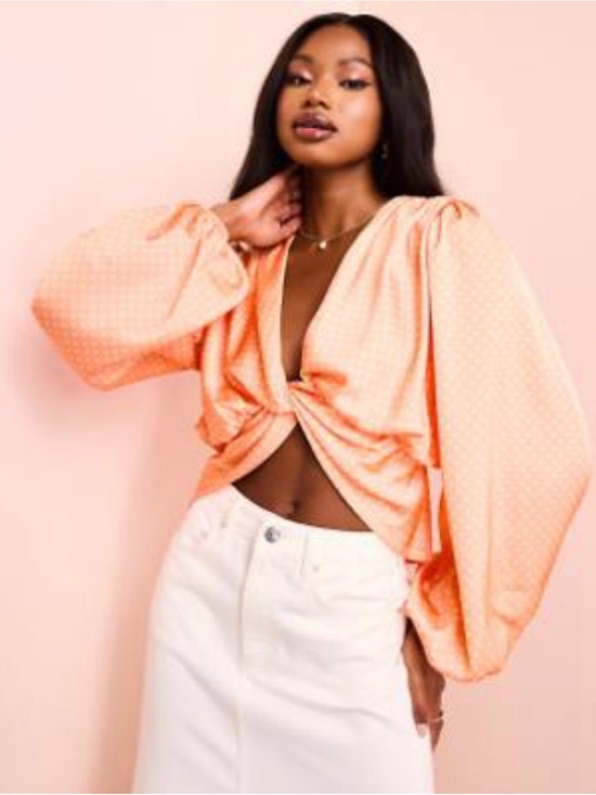 ASOS Luxe Tops - ASOS Peach Twist-Knot Balloon Sleeve Top